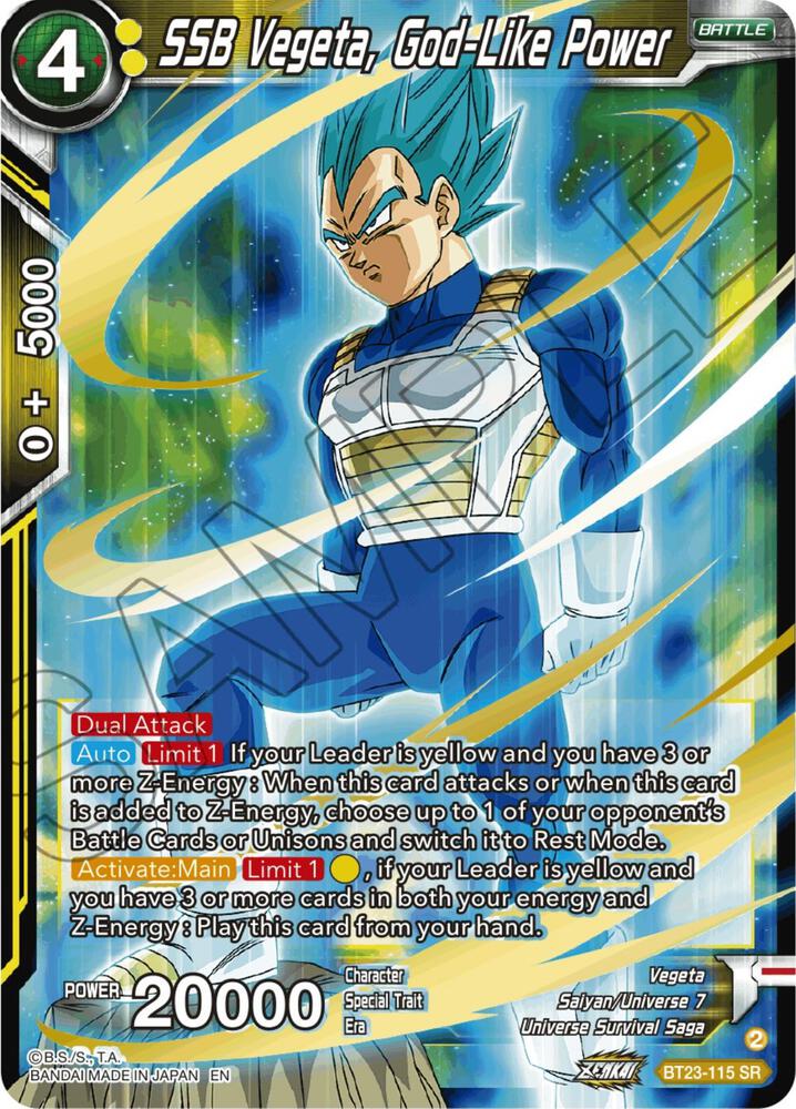 SSB Vegeta, God-Like Power BT23-115 card from Perfect Combination