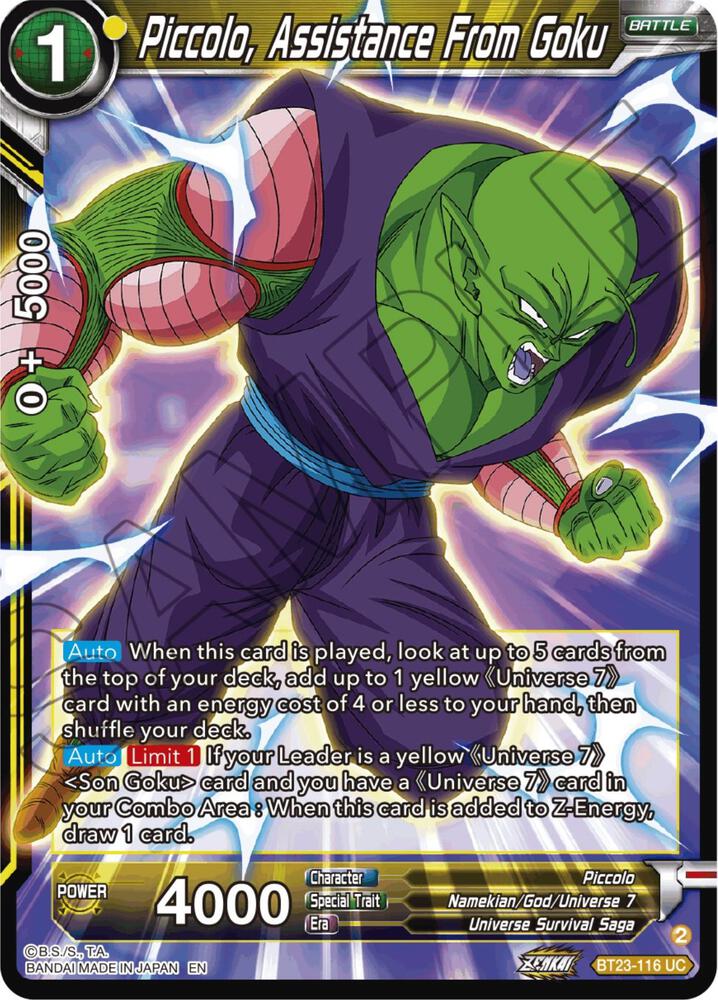 Piccolo, Assistance From Goku BT23-116 card from Perfect Combination