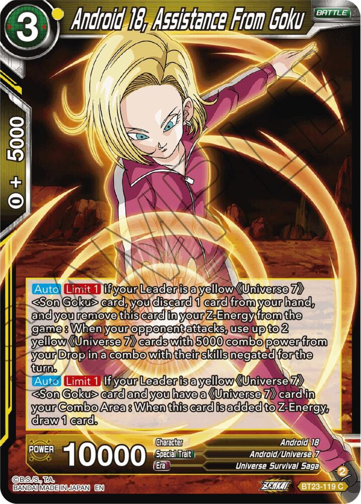 Android 18, Assistance From Goku BT23-119 card from Perfect Combination