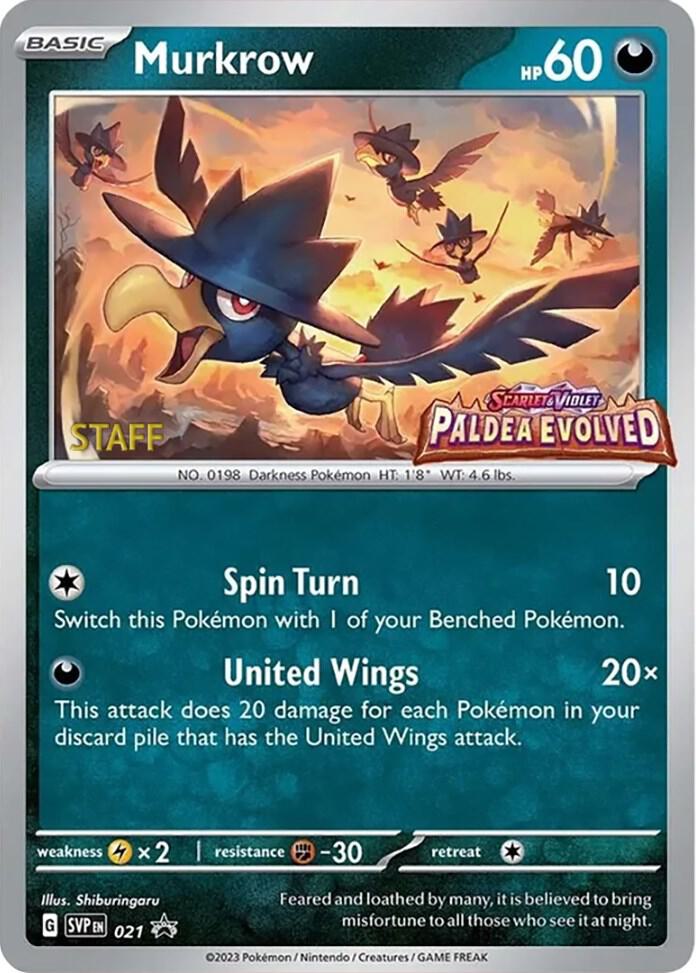 Murkrow (Prerelease) [Staff] 021 card from SV: Scarlet & Violet Promo Cards