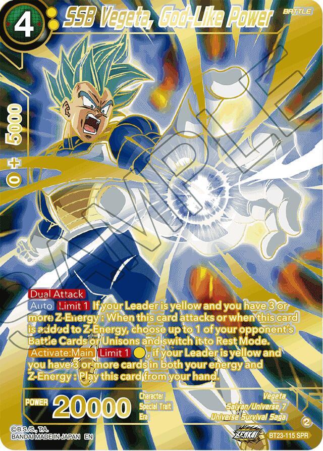 SSB Vegeta, God-Like Power (SPR) BT23-115 card from Perfect Combination