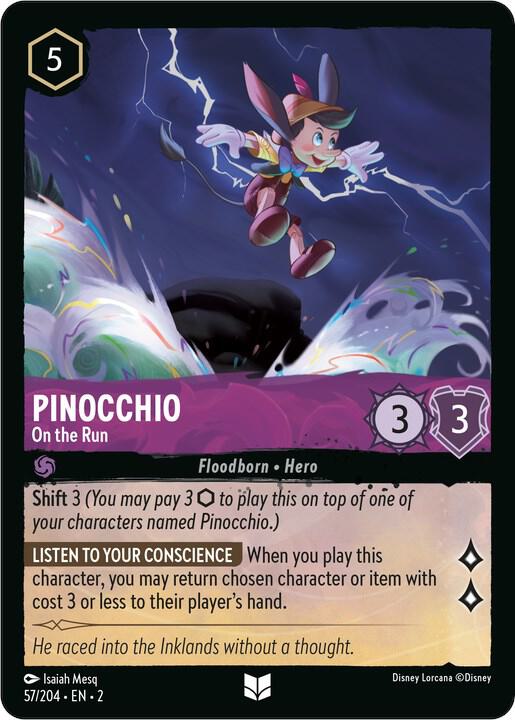 Pinocchio - On the Run 57/204 card from Rise of the Floodborn