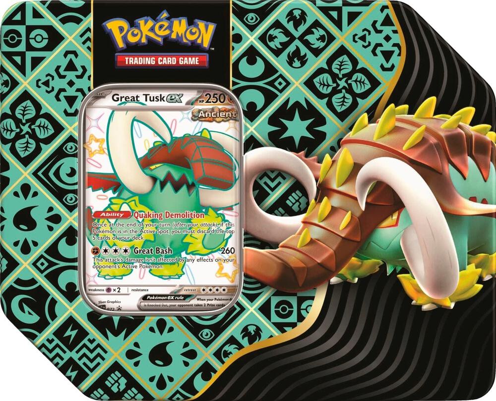 Paldean Fates Tin [Great Tusk ex] card from SV: Paldean Fates