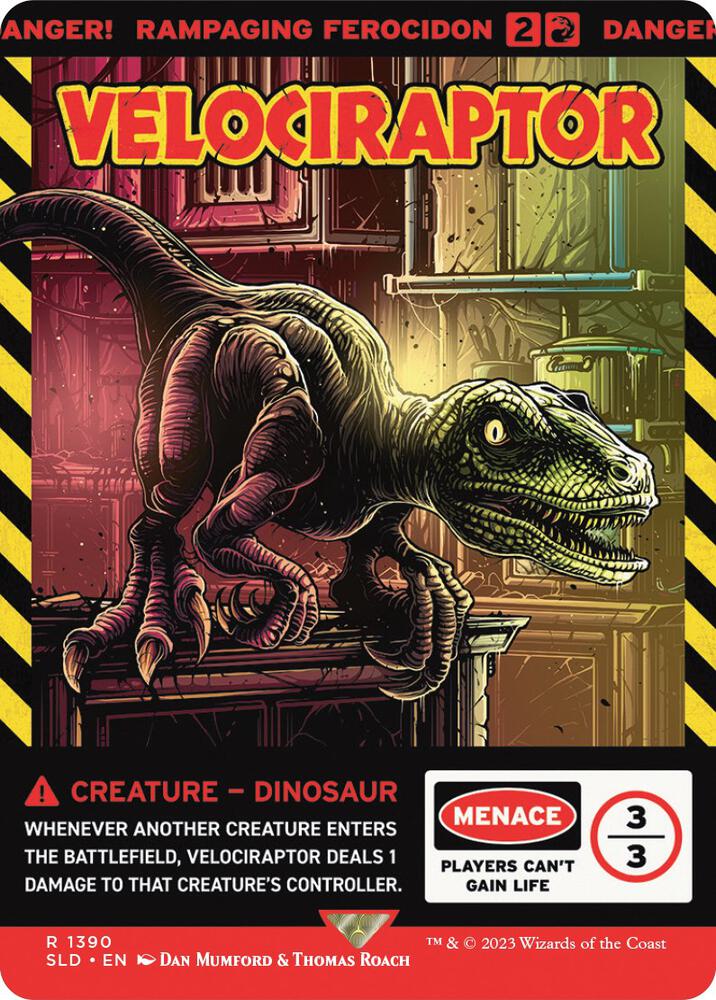 Velociraptor - Rampaging Ferocidon 1390 card from Secret Lair Drop Series