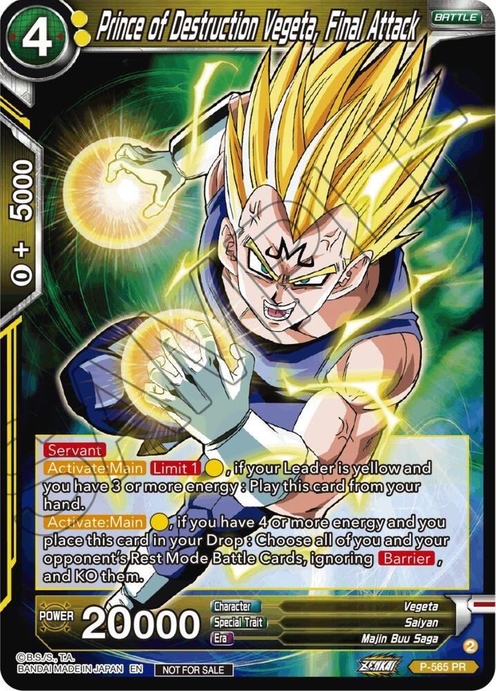 Prince of Destruction Vegeta, Final Attack (Zenkai Series Tournament Pack Vol.6) P-565 card from Tournament Promotion Cards