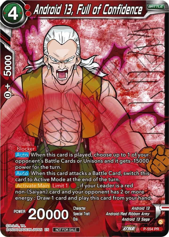 Android 13, Full of Confidence (Zenkai Series Tournament Pack Vol.6) (Winner) P-554 card from Tournament Promotion Cards