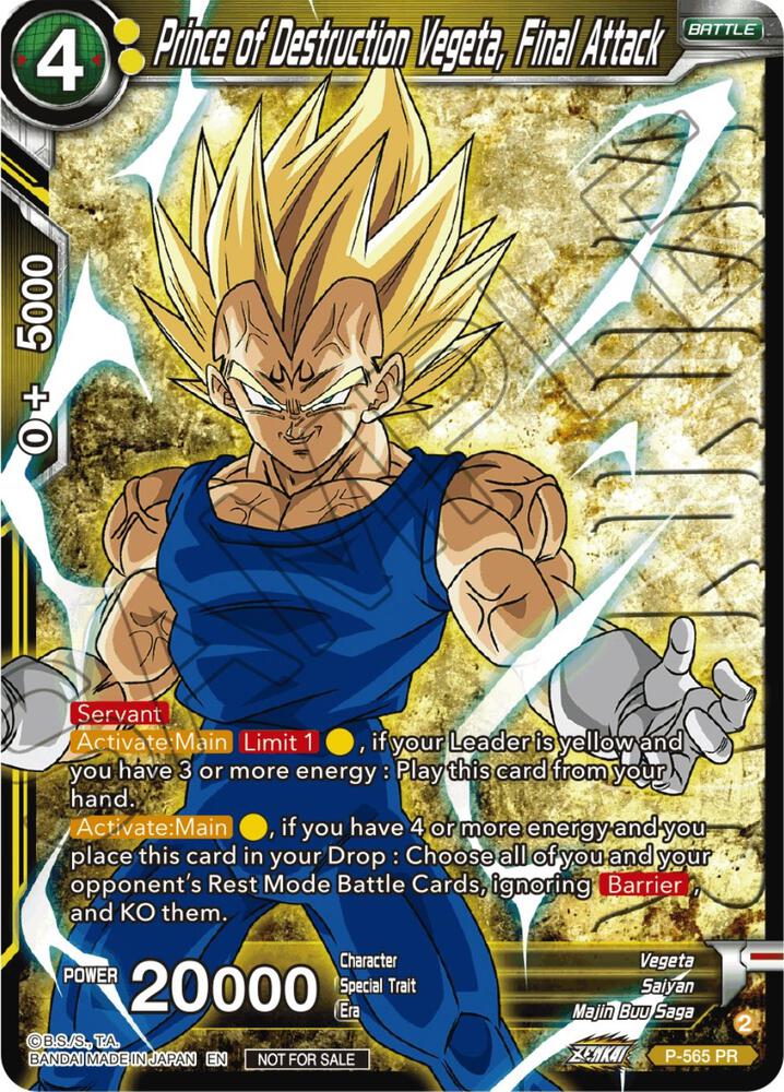 Prince of Destruction Vegeta, Final Attack (Zenkai Series Tournament Pack Vol.6) (Winner) P-565 card from Tournament Promotion Cards