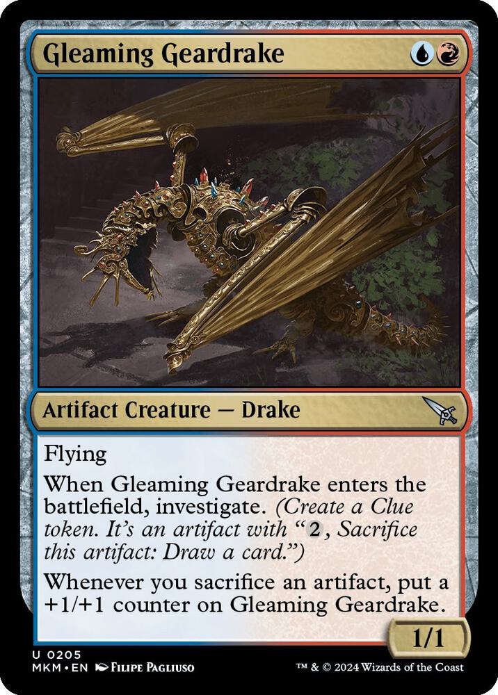 Gleaming Geardrake 205 card from Murders at Karlov Manor