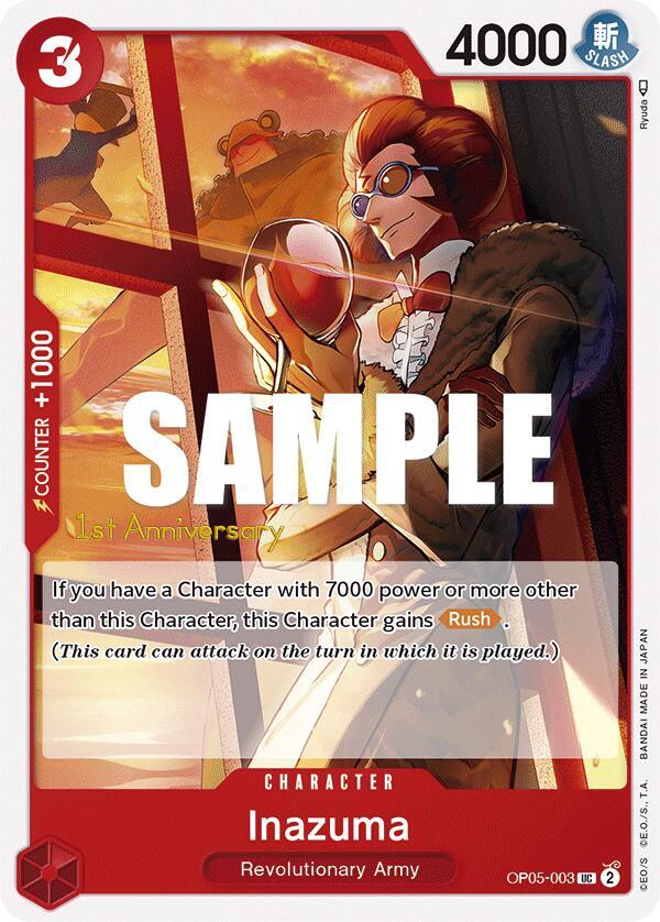 Inazuma OP05-003 card from Awakening of the New Era: 1st Anniversary Tournament Cards
