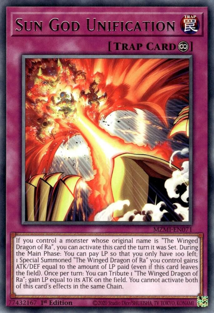 Sun God Unification MZMI-EN071 card from Maze of Millennia