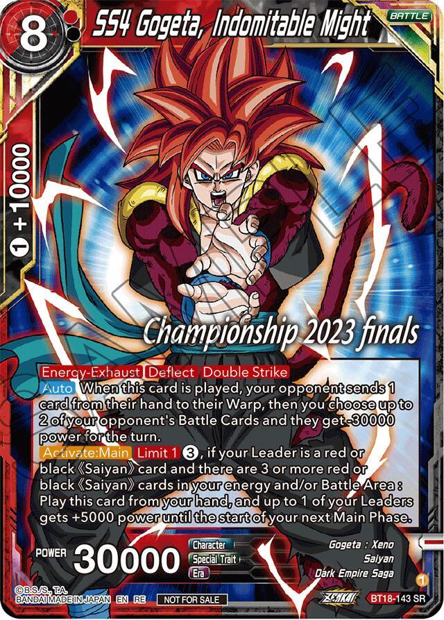 SS4 Gogeta, Indomitable Might (2023 Championship Finals Celebration Pack) BT18-143 card from Tournament Promotion Cards