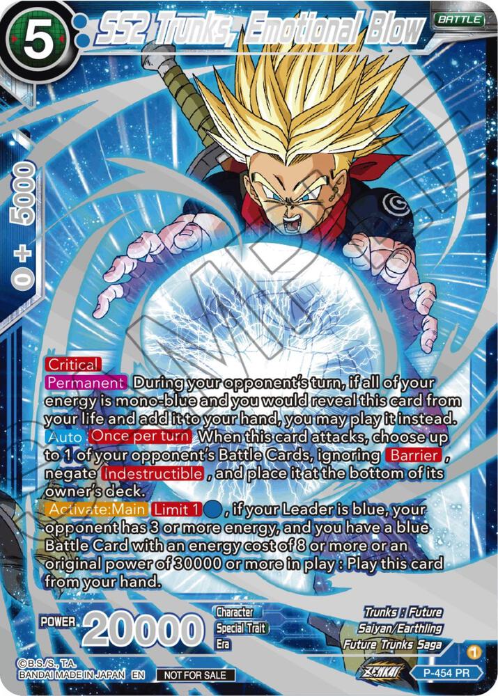 SS2 Trunks, Emotional Blow (Championship 2023 Reward Alternate Art Card Set) (Holo) P-454 card from Tournament Promotion Cards