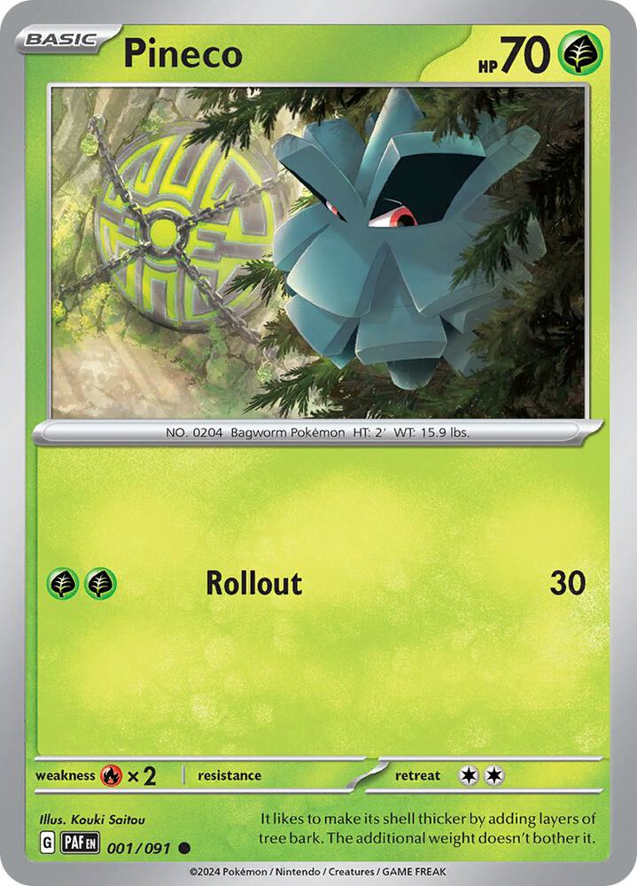 Pineco 001/091 card from SV: Paldean Fates