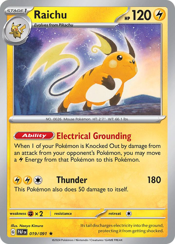 Raichu 019/091 card from SV: Paldean Fates