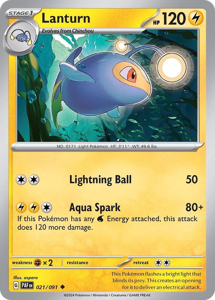 Lanturn 021/091 card from SV: Paldean Fates