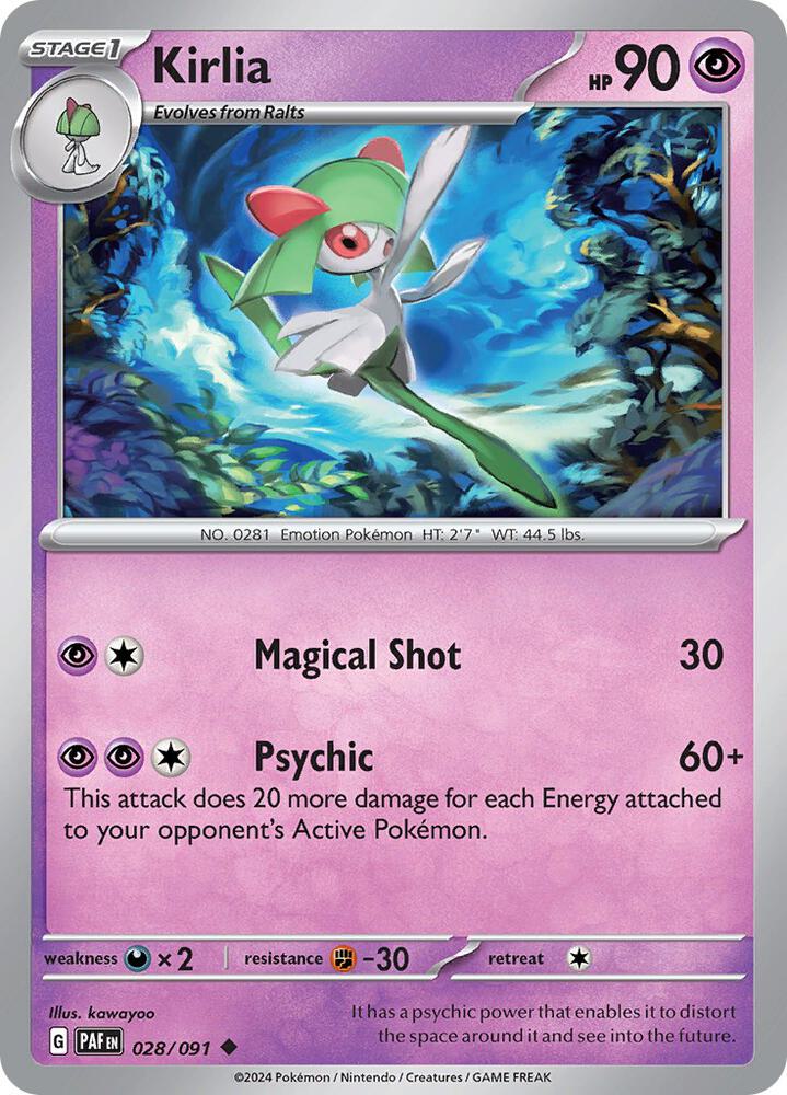 Kirlia 028/091 card from SV: Paldean Fates