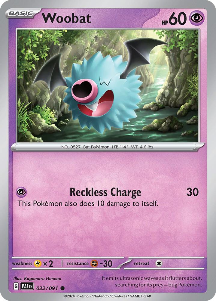Woobat 032/091 card from SV: Paldean Fates
