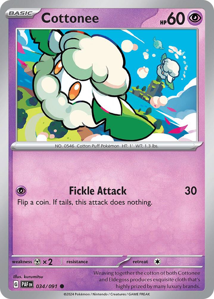 Cottonee 034/091 card from SV: Paldean Fates