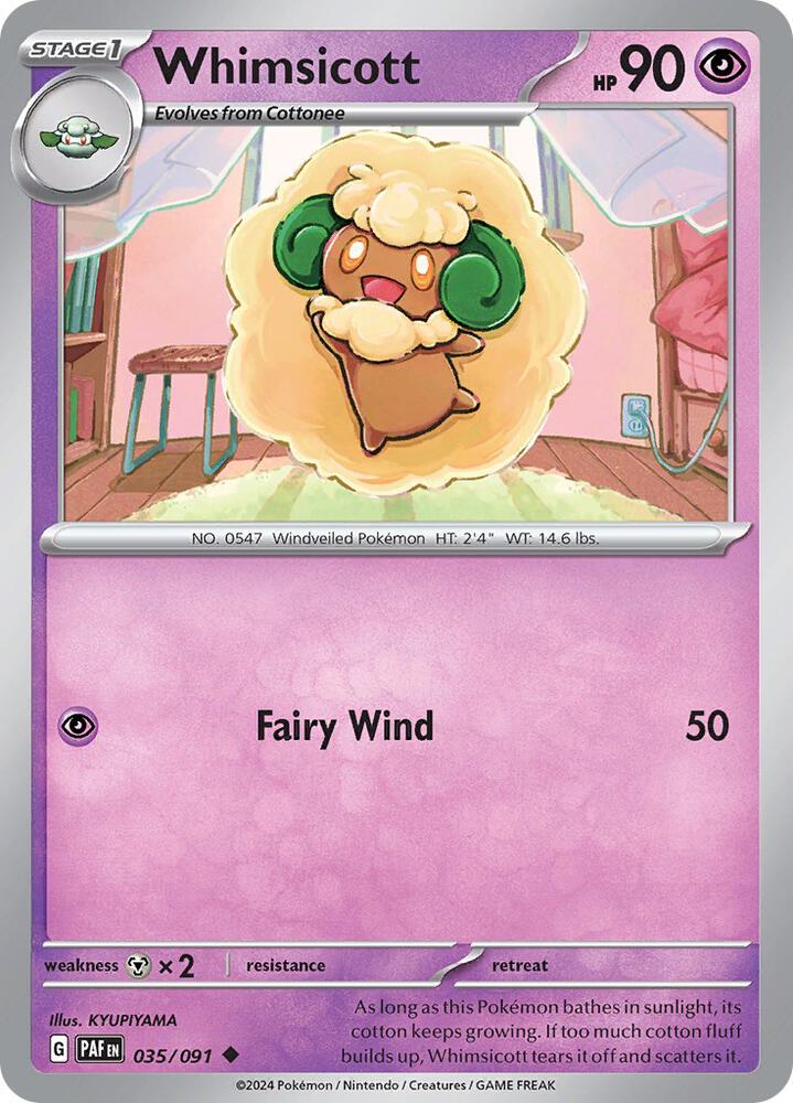 Whimsicott 035/091 card from SV: Paldean Fates