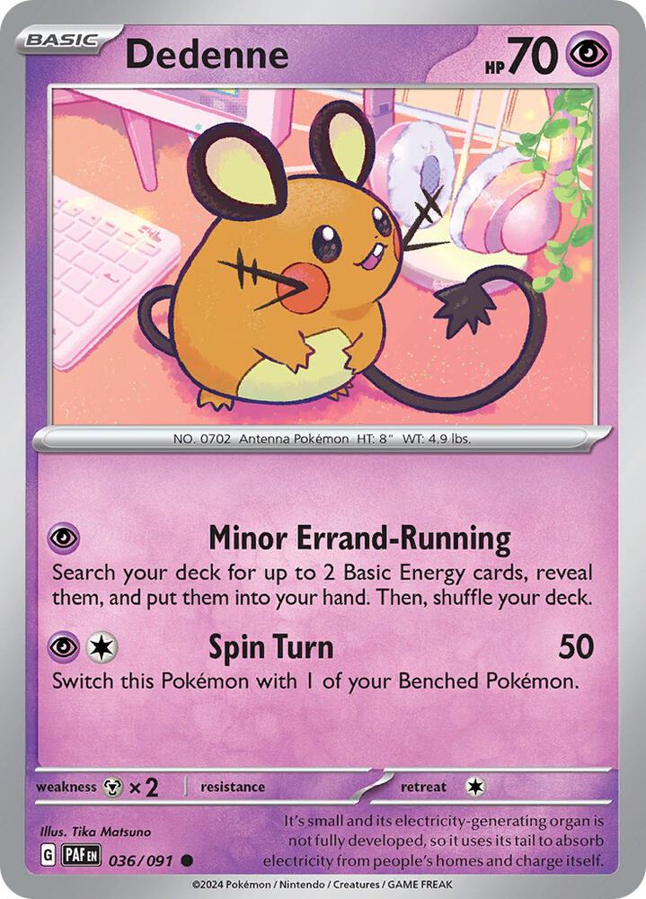 Dedenne 036/091 card from SV: Paldean Fates