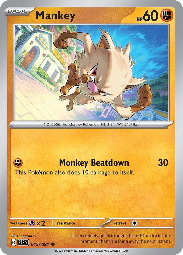 Mankey 045/091 card from SV: Paldean Fates