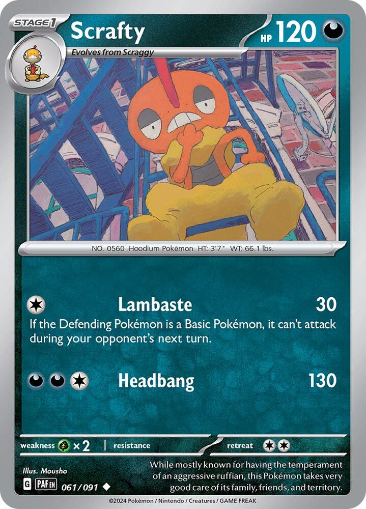 Scrafty 061/091 card from SV: Paldean Fates