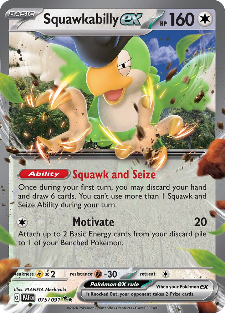 Squawkabilly ex 075/091 card from SV: Paldean Fates