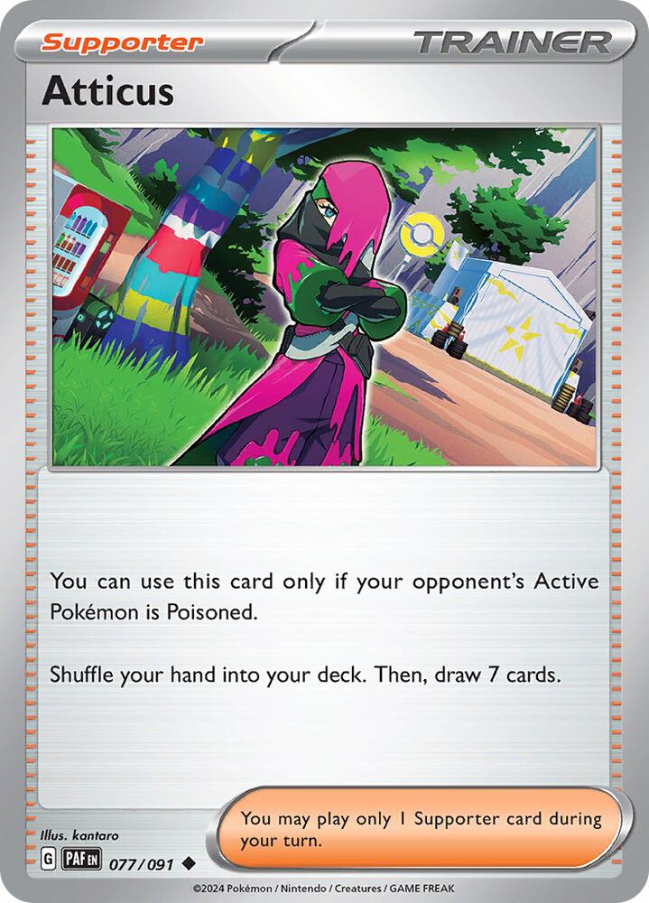Atticus 077/091 card from SV: Paldean Fates