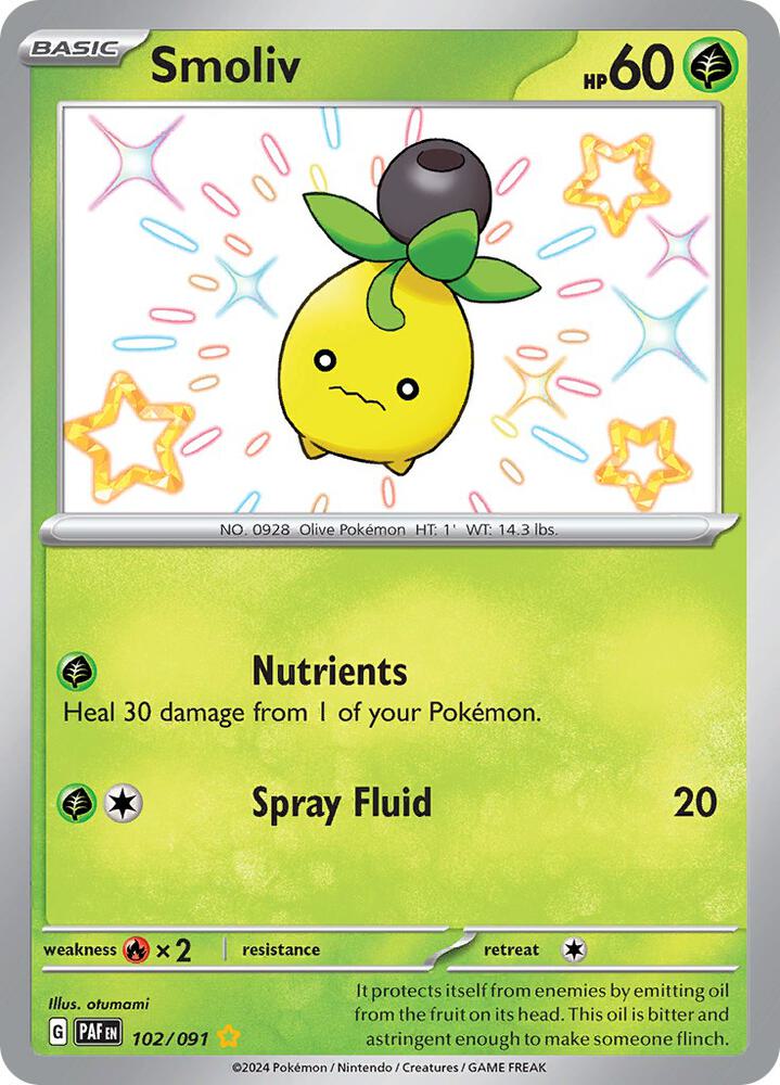 Smoliv 102/091 card from SV: Paldean Fates