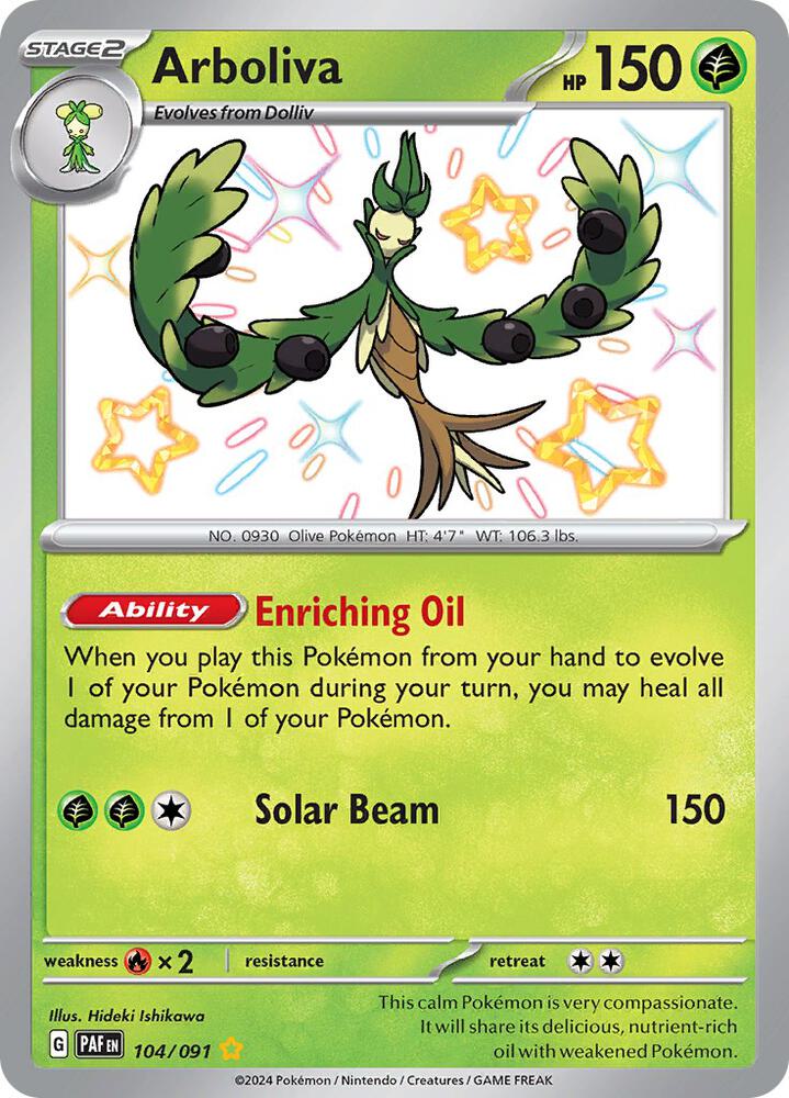 Arboliva 104/091 card from SV: Paldean Fates