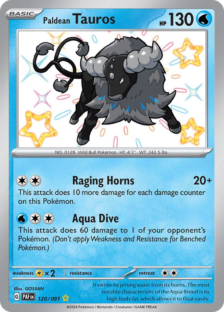 Paldean Tauros 120/091 card from SV: Paldean Fates