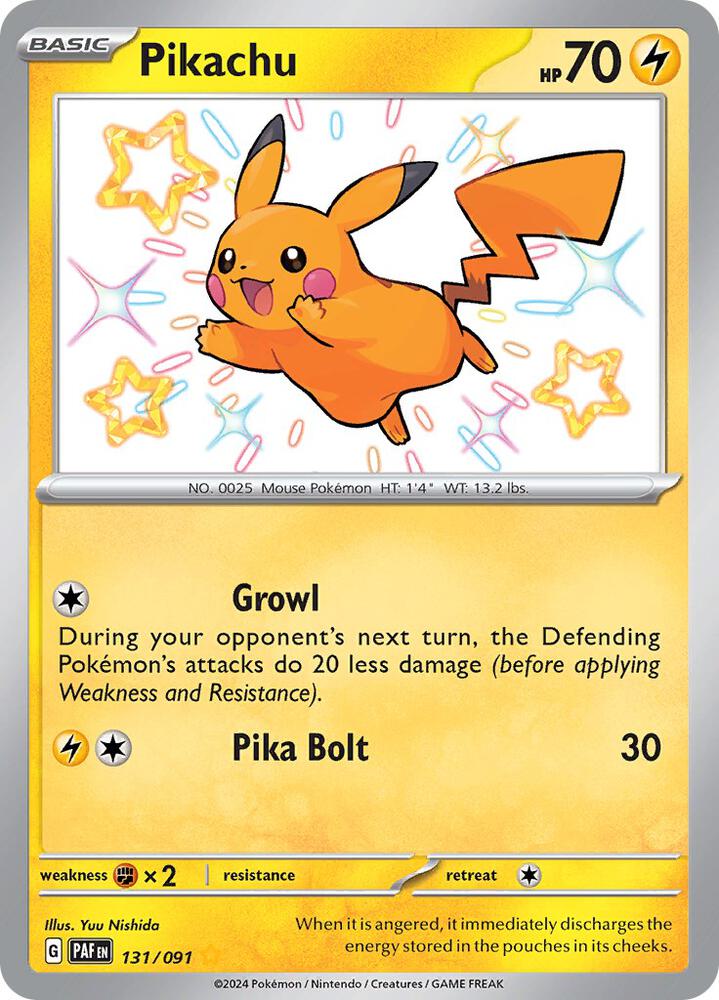 Pikachu 131/091 card from SV: Paldean Fates