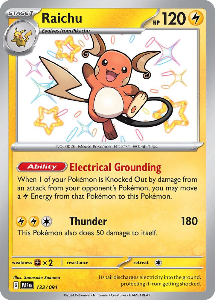 Raichu 132/091 card from SV: Paldean Fates