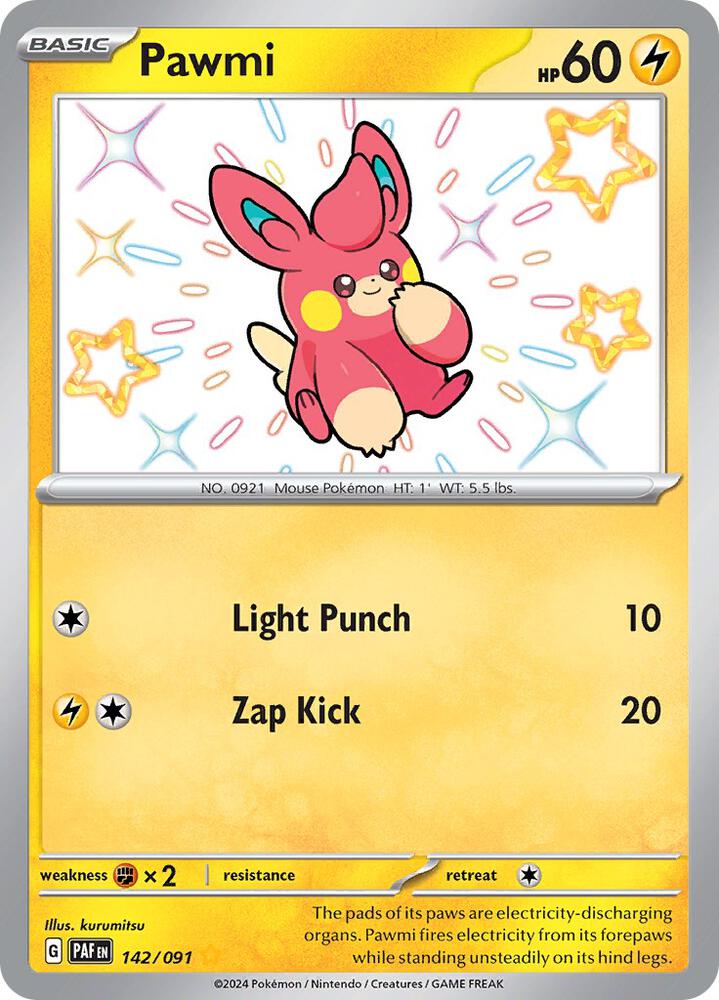 Pawmi 142/091 card from SV: Paldean Fates
