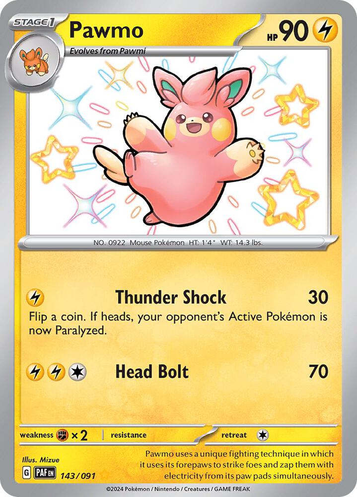 Pawmo 143/091 card from SV: Paldean Fates