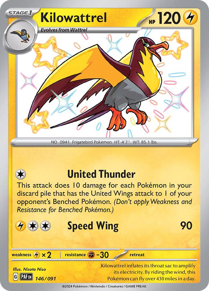 Kilowattrel 146/091 card from SV: Paldean Fates