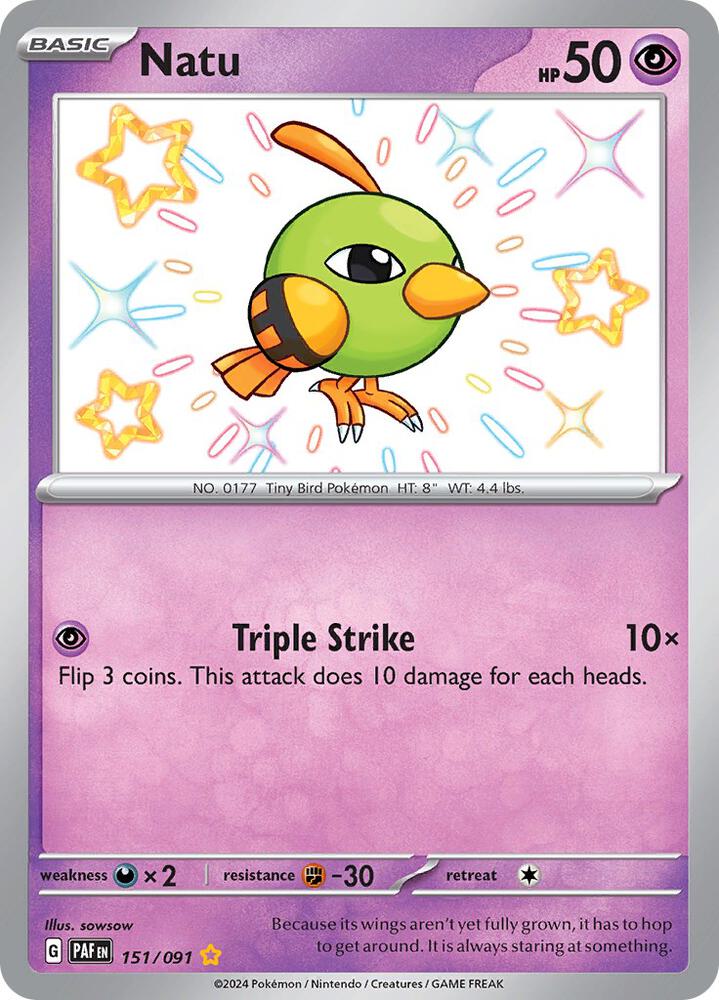 Natu 151/091 card from SV: Paldean Fates