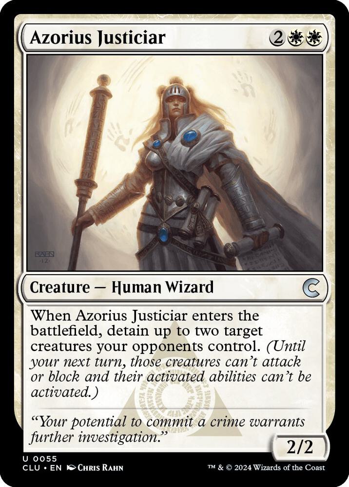 Azorius Justiciar 55 card from Ravnica: Clue Edition