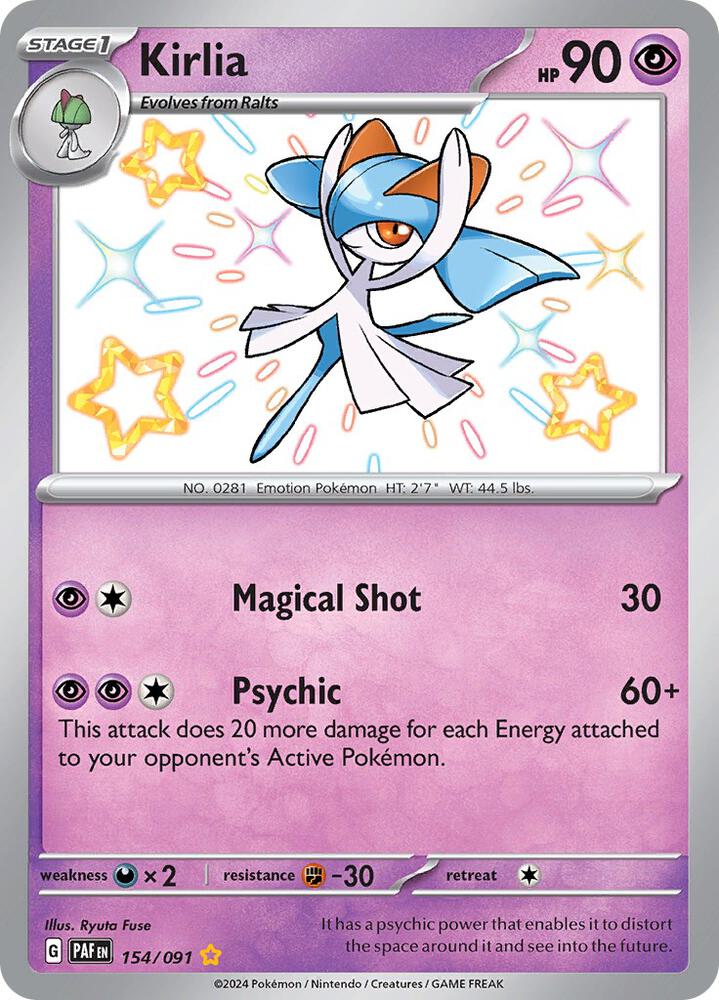 Kirlia 154/091 card from SV: Paldean Fates