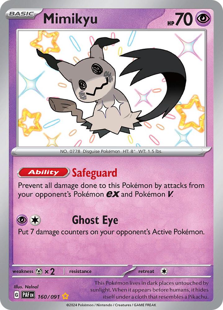 Mimikyu 160/091 card from SV: Paldean Fates