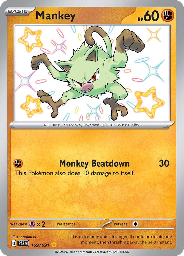 Mankey 169/091 card from SV: Paldean Fates