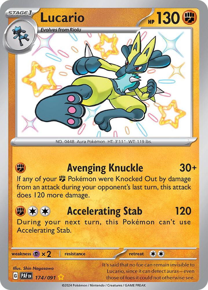 Lucario 174/091 card from SV: Paldean Fates