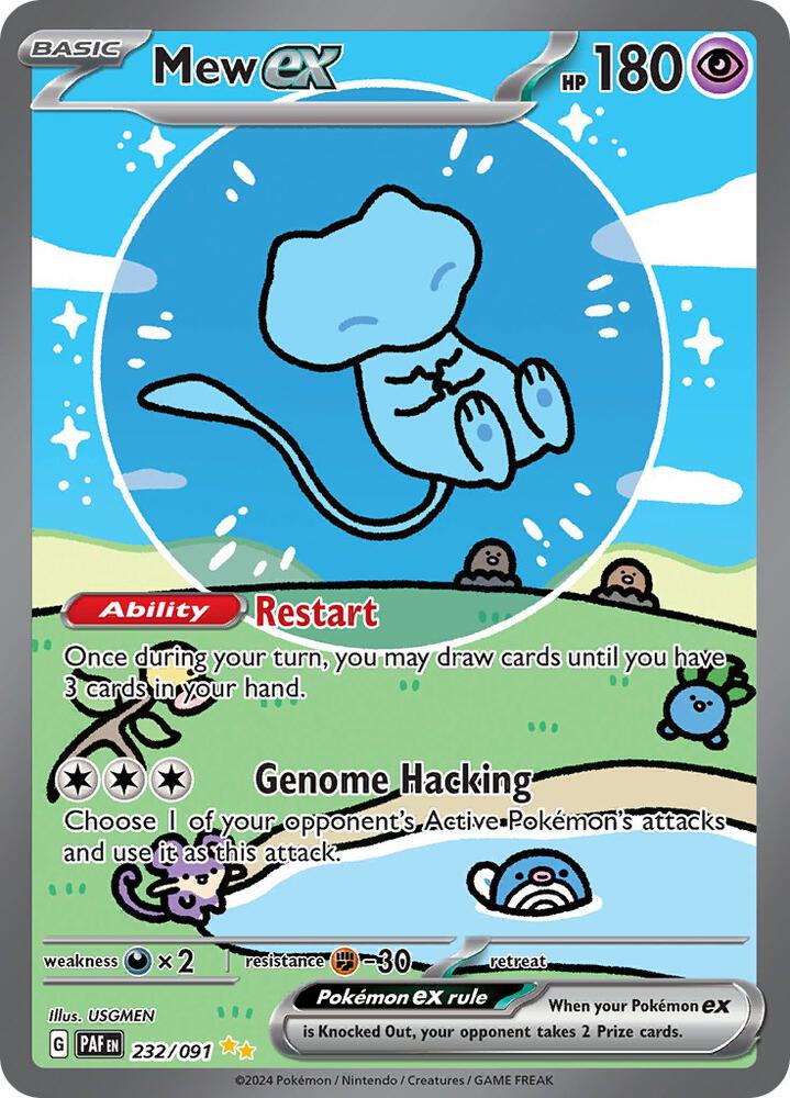 Mew ex 232/091 card from SV: Paldean Fates