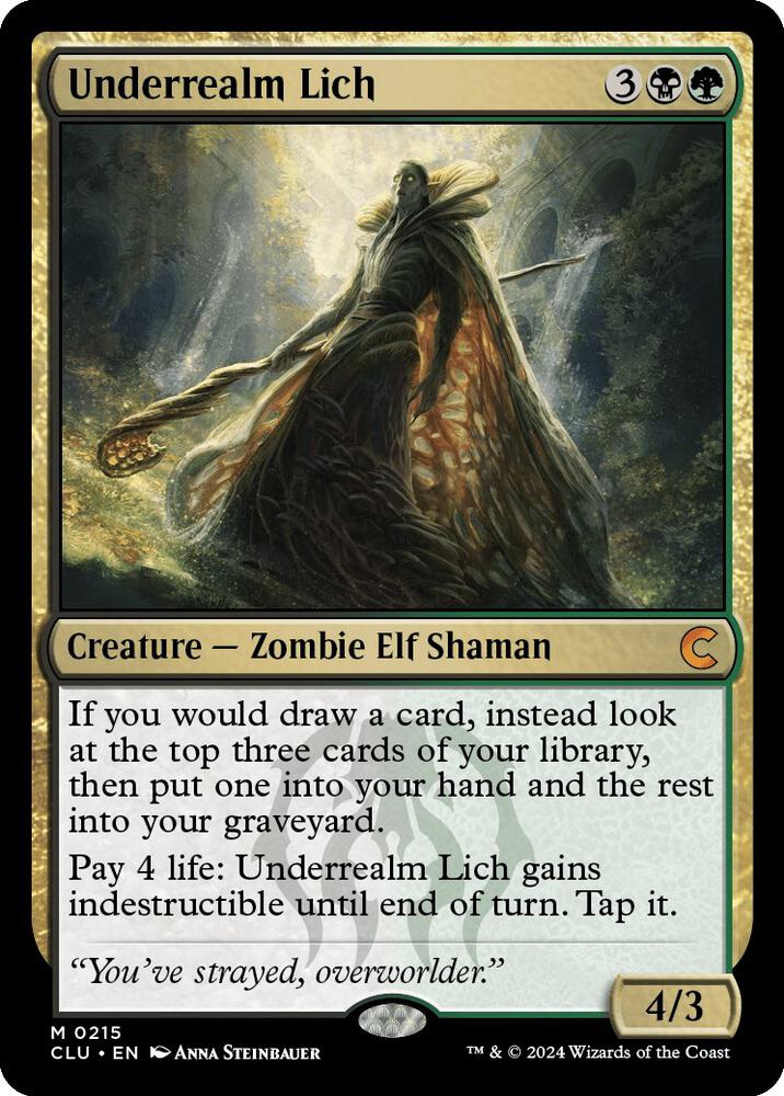 Underrealm Lich 215 card from Ravnica: Clue Edition