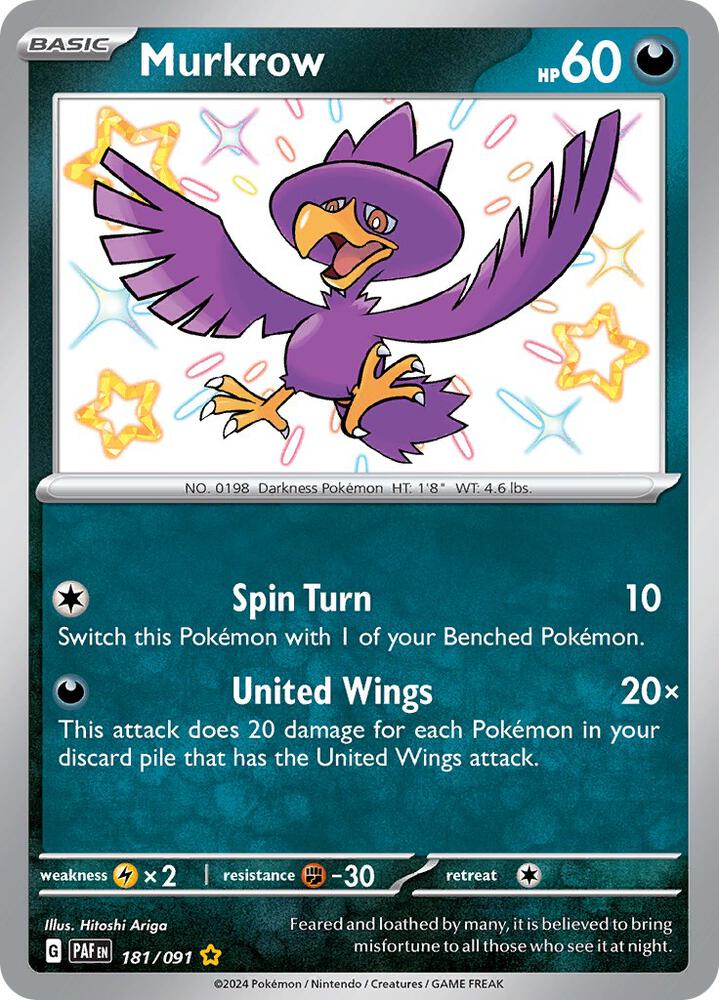 Murkrow 181/091 card from SV: Paldean Fates