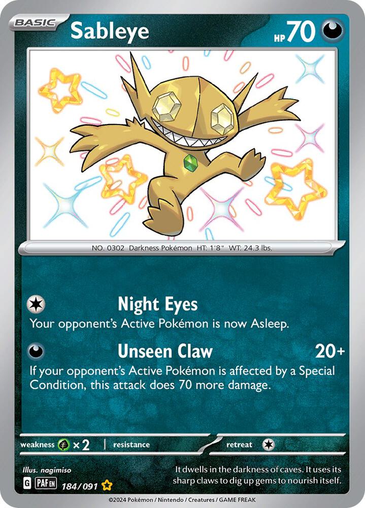 Sableye 184/091 card from SV: Paldean Fates