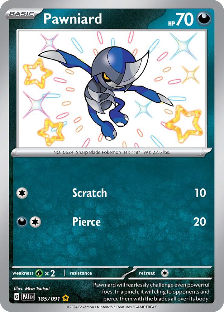 Pawniard 185/091 card from SV: Paldean Fates