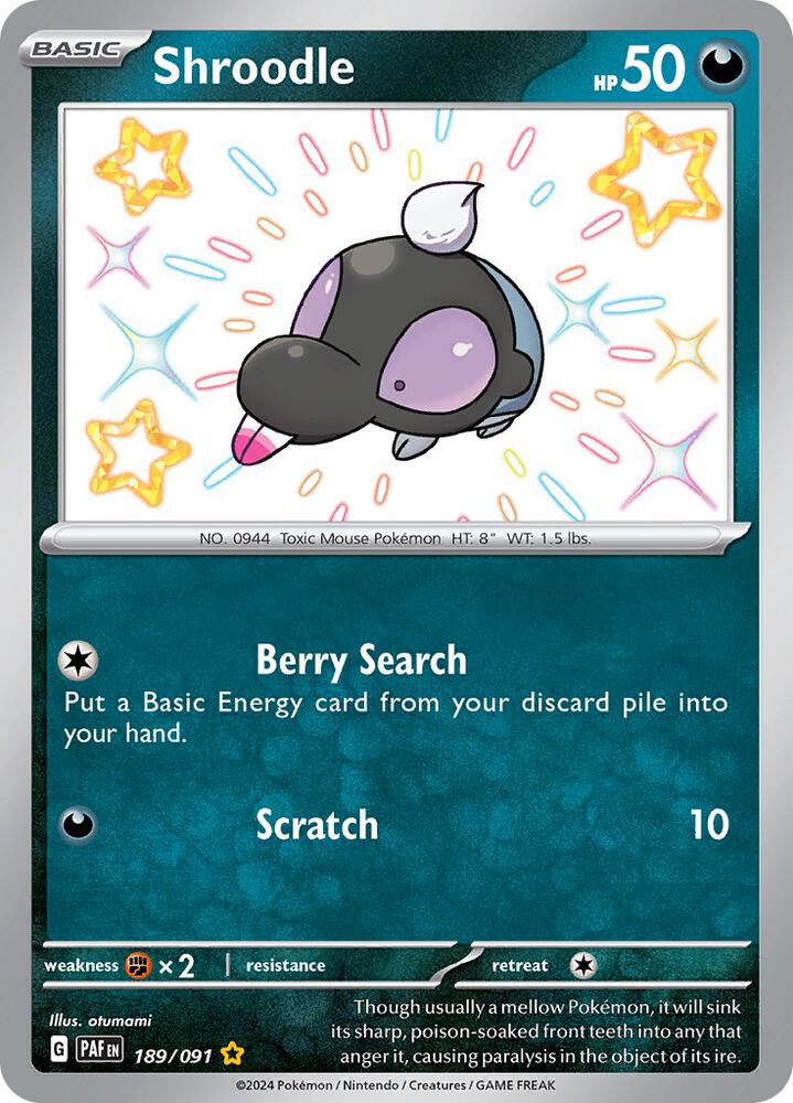Shroodle 189/091 card from SV: Paldean Fates