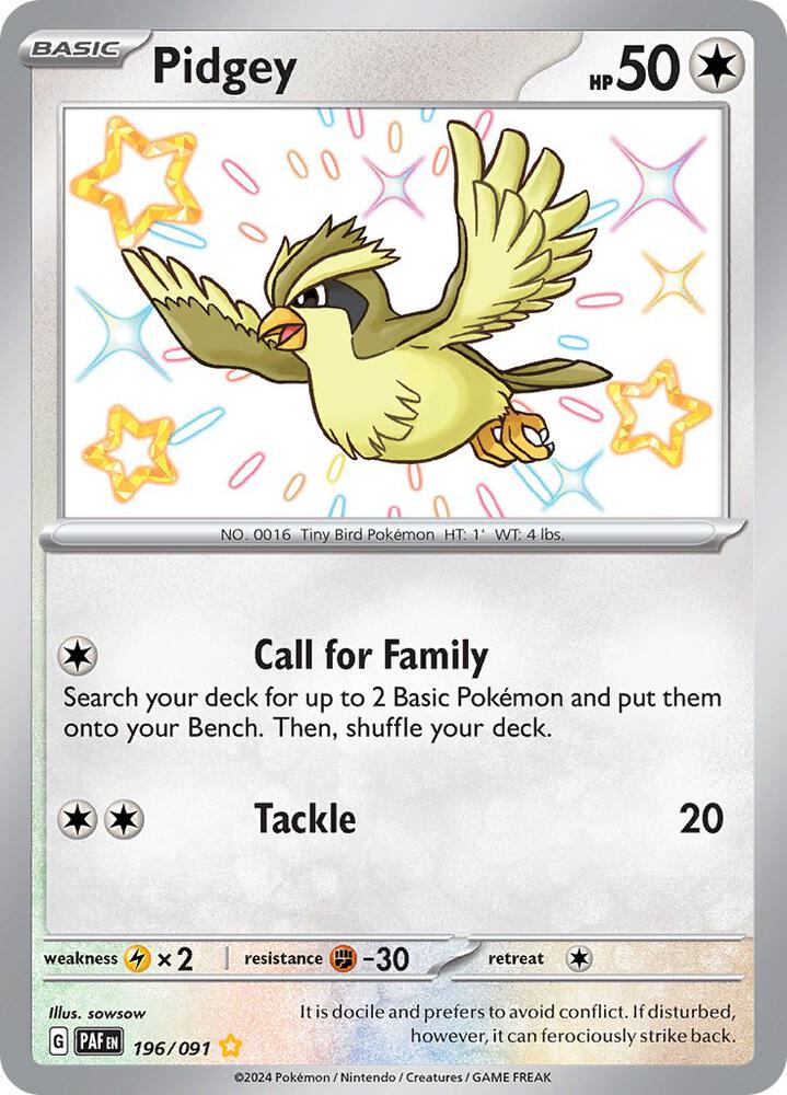 Pidgey 196/091 card from SV: Paldean Fates