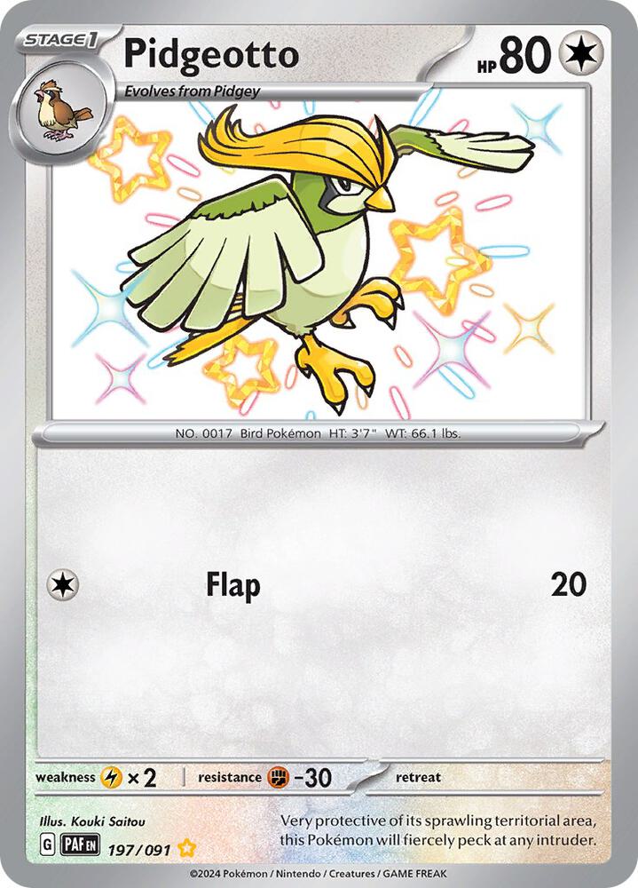 Pidgeotto 197/091 card from SV: Paldean Fates